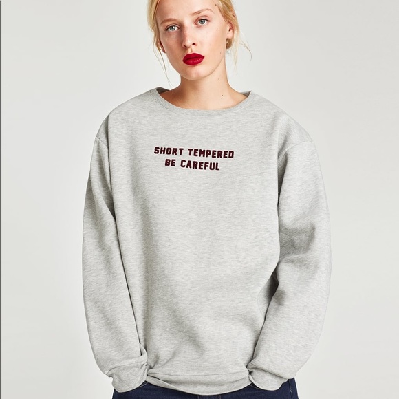 Zara Tops - NWT Zara Gray Bad Tempered Slogan Sweatshirt